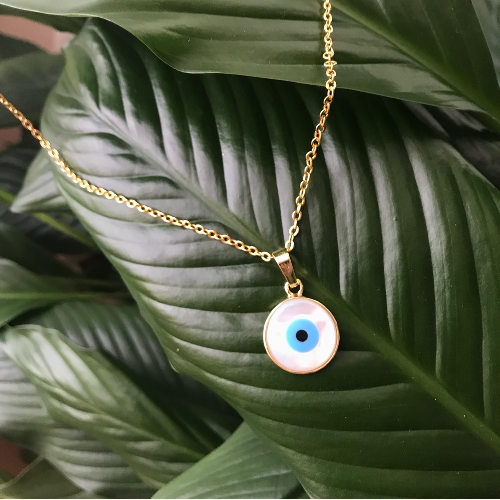 Mother of Pearl Evil Eye Gold Plated Necklace